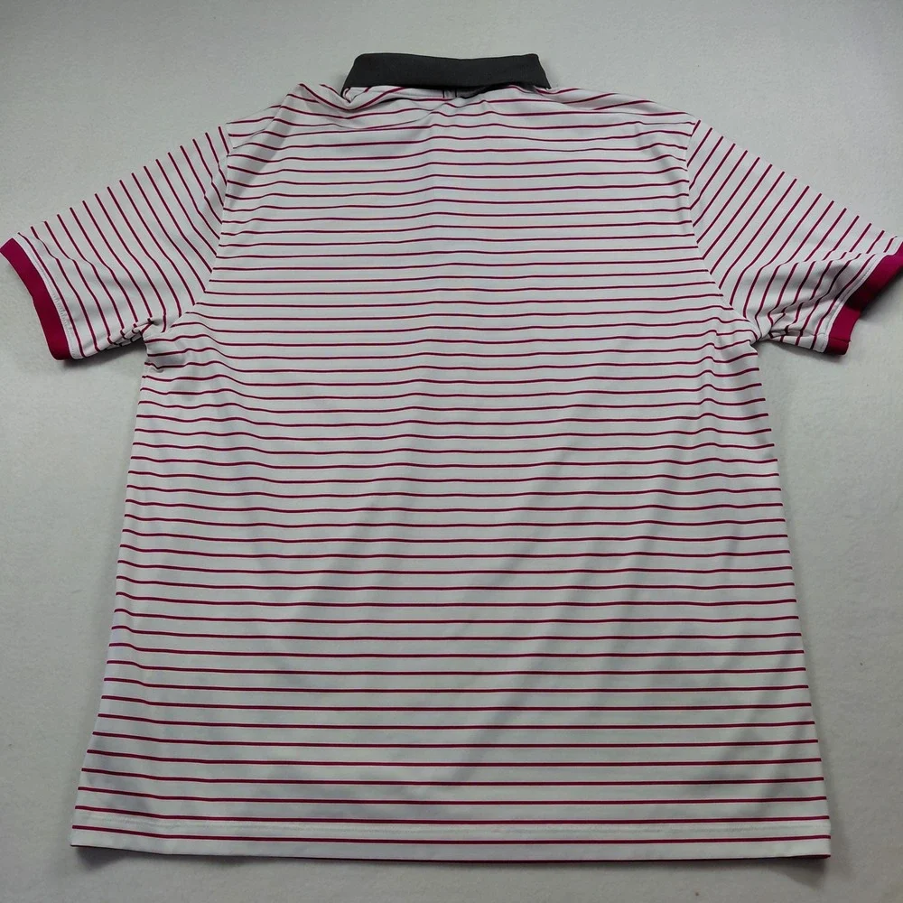 Nike Dri-FIT Polo Shirt Mens XL pink White Striped Short Sleeve Golf Performance
